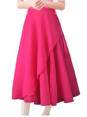 Lopsity Women Long Sheer Ballet Wrap Skirt - Hot Pink OS